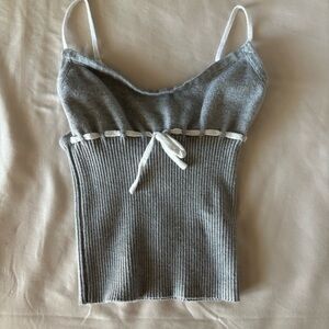 Edikted Gray Ribbed Camisole with Bow Detail